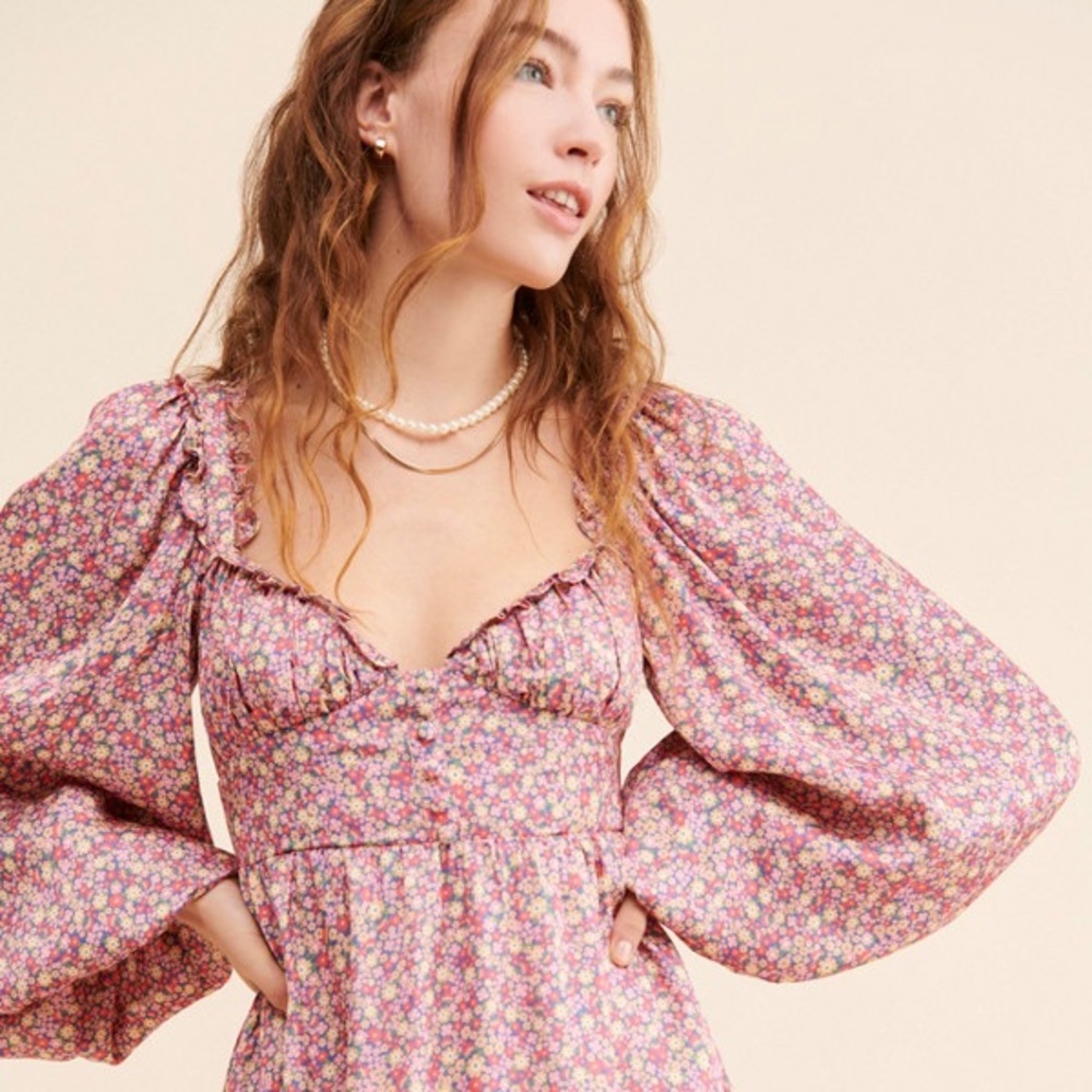 For Love & Lemons Laurie Puff Sleeve Floral Mini Dress